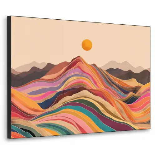Zon - Kleurrijk landschap - Bergen Textielframe zwart klein -3d