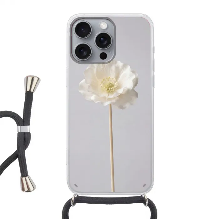 Bloem - Minimalistisch -Wit Hoesje iPhone 16 Pro Max met koord klein -3d