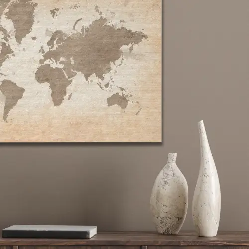 Wereldkaart - Beige - Bruin PET vilt klein -sfeer6_closeup