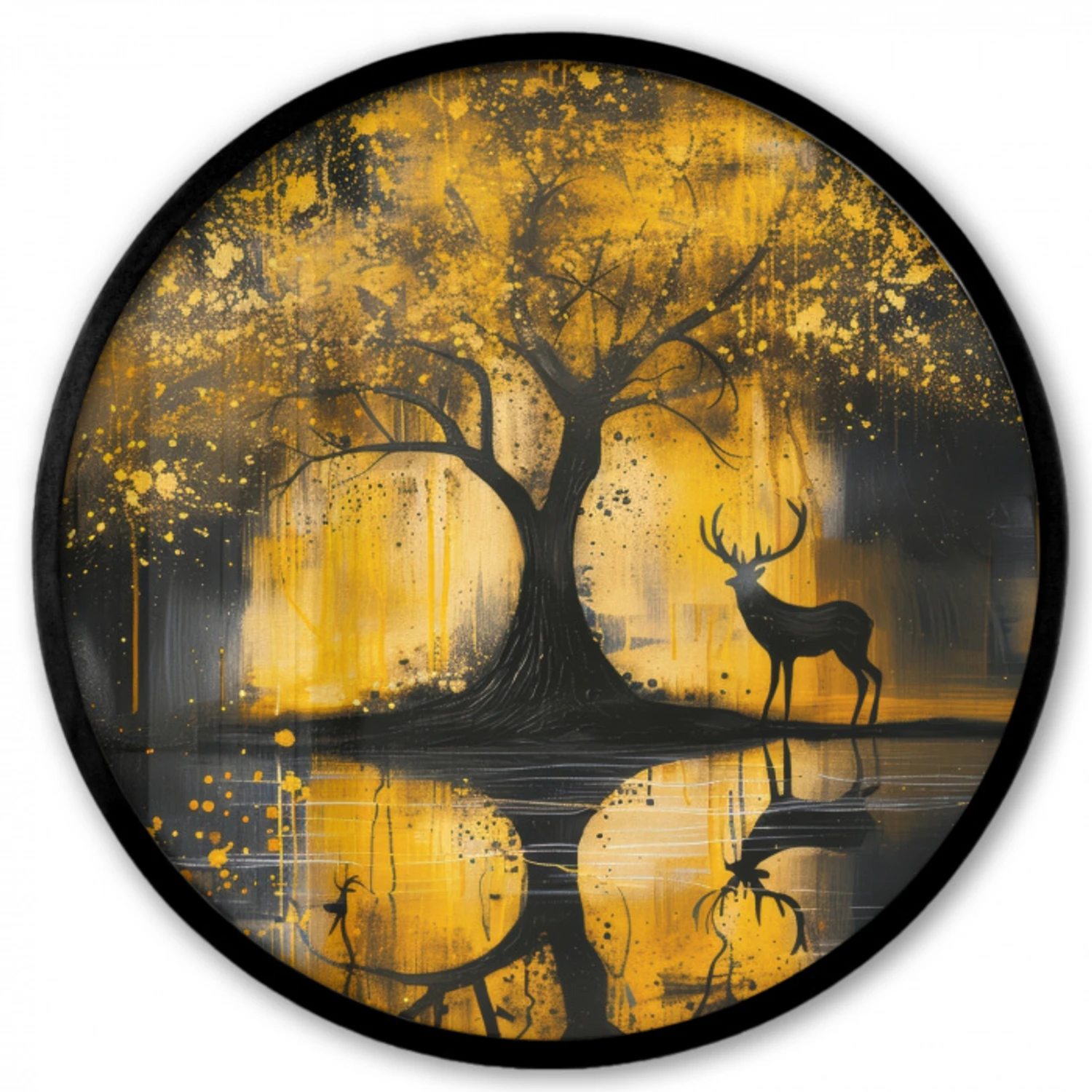 Boom - Verflook - Hert - Natuur - Goud Fotolijst rond zonder passe partout klein -3d