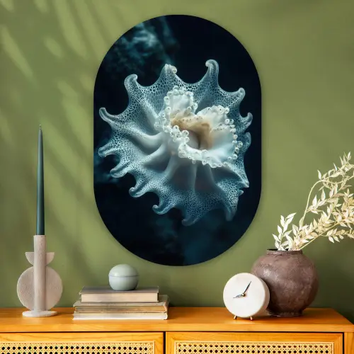 Zeewezen - Wit - Golven - Water Wandcirkel Ovaal Glas middel -sfeer2