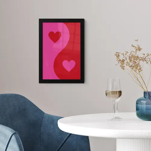 Minimalistisch - Rood - Roze - Hartjes fotolijst zwart zonder passe partout klein -sfeer4