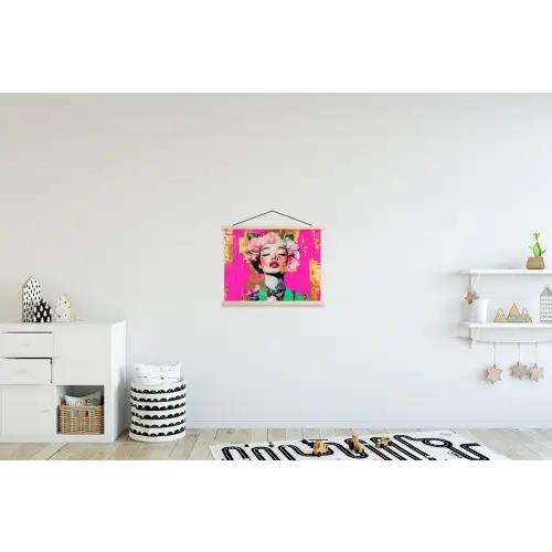Bloemenkroon - Goud - Vrouw - Portret textielposter latten blank klein -kinderkamer