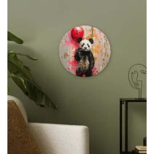 Graffiti - Panda - Ballon - Street art - Banksy Wandcirkel kunststof plaat 5mm dik klein -sfeer3