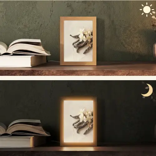 Vanille - Bloemen - Beige Light Box met kabel (Tafellamp) klein -sfeer3