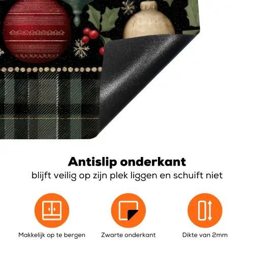 Kerstballen - Rood - Hulsttakken - Patroon Inductie beschermer vinyl 3mm klein -zzzzzzz-td-onderkant