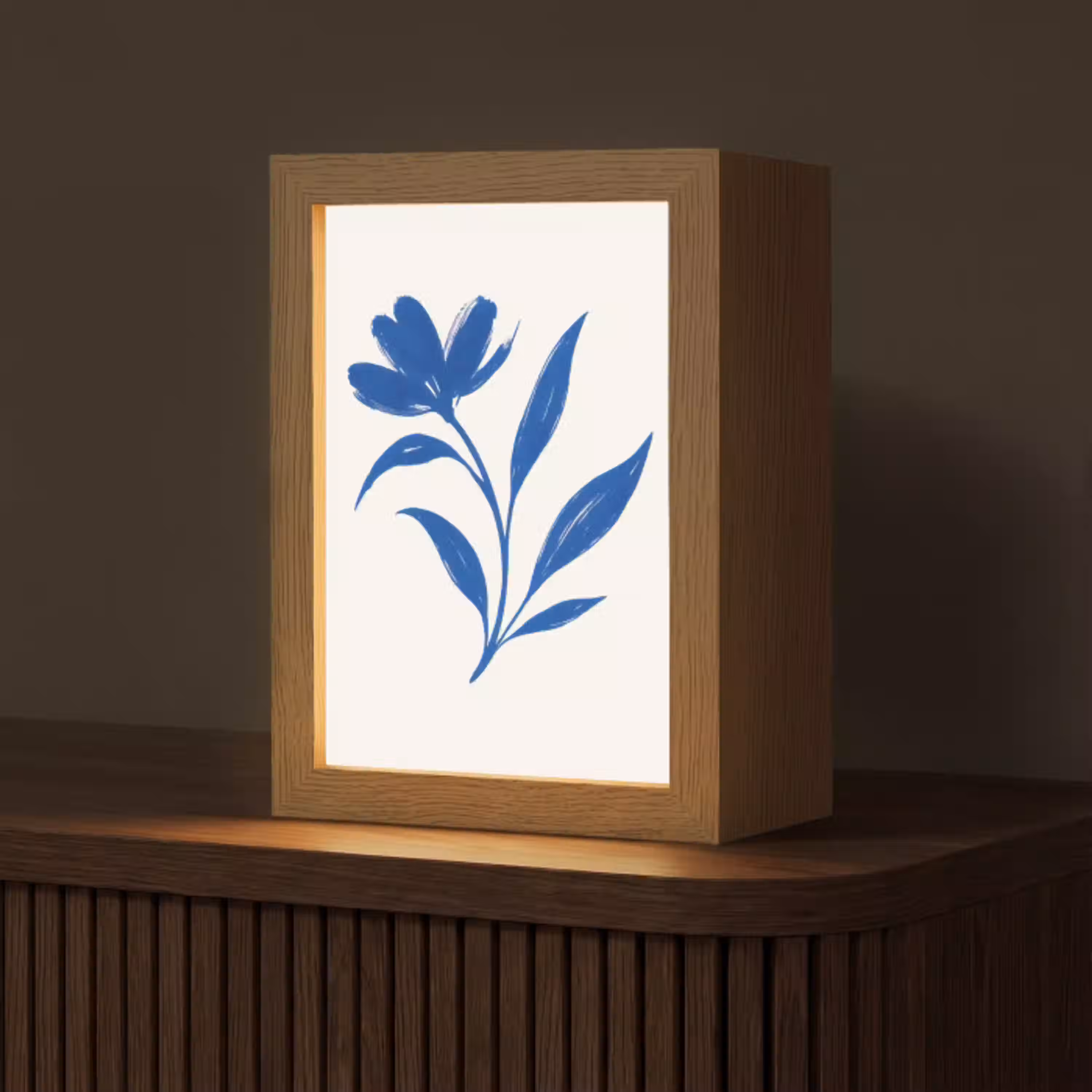 Bloem - Blaadjes - Minimalistisch - Blauw Light Box met kabel (Tafellamp) klein -z3d_website