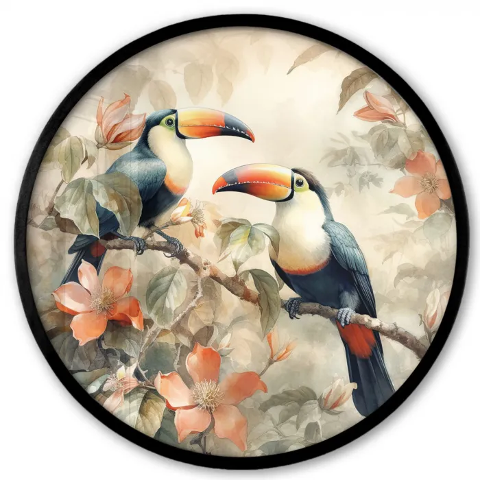 Toekan - Vogels - Bloemen - Tak Fotolijst rond zonder passe partout klein -3d
