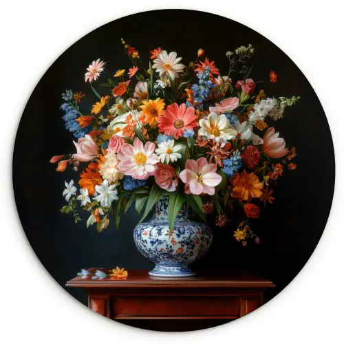 Boeket - Roze - Bloemen - Vaas Wandcirkel kunststof plaat 5mm dik klein -3d