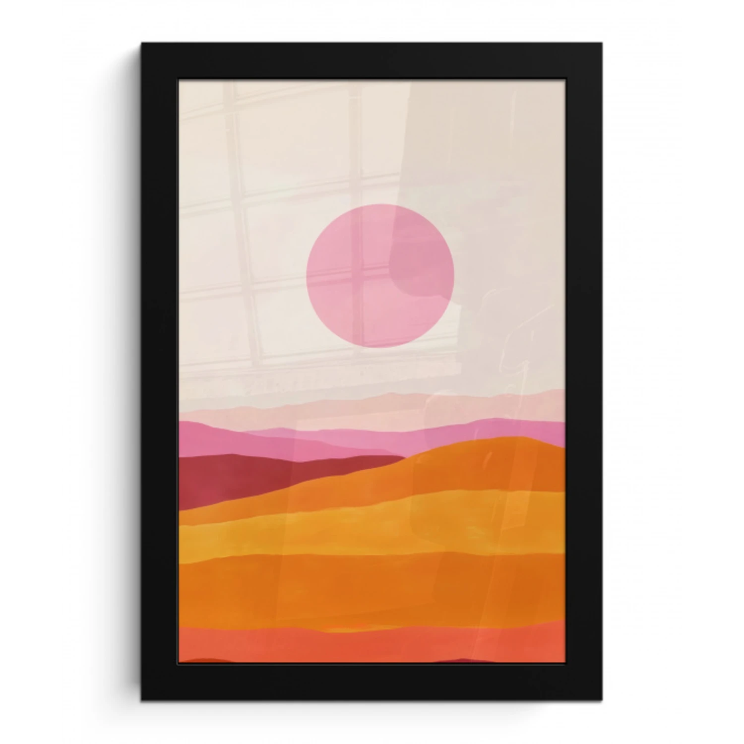 Heuvels - Oranje - Zon - Abstract fotolijst zwart zonder passe partout klein -3d
