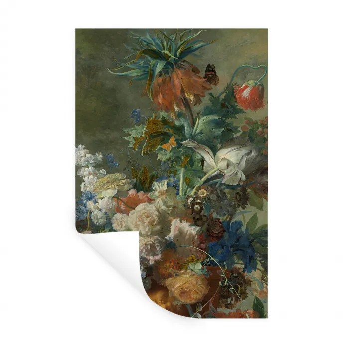 Stilleven met bloemen - Schilderij van Jan van Huysum Muursticker klein -3d