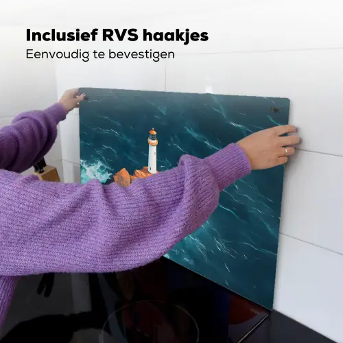 Vuurtoren - Rots - Zee - Golven Inductie beschemer met haakjes klein -ky-ophangen-nl