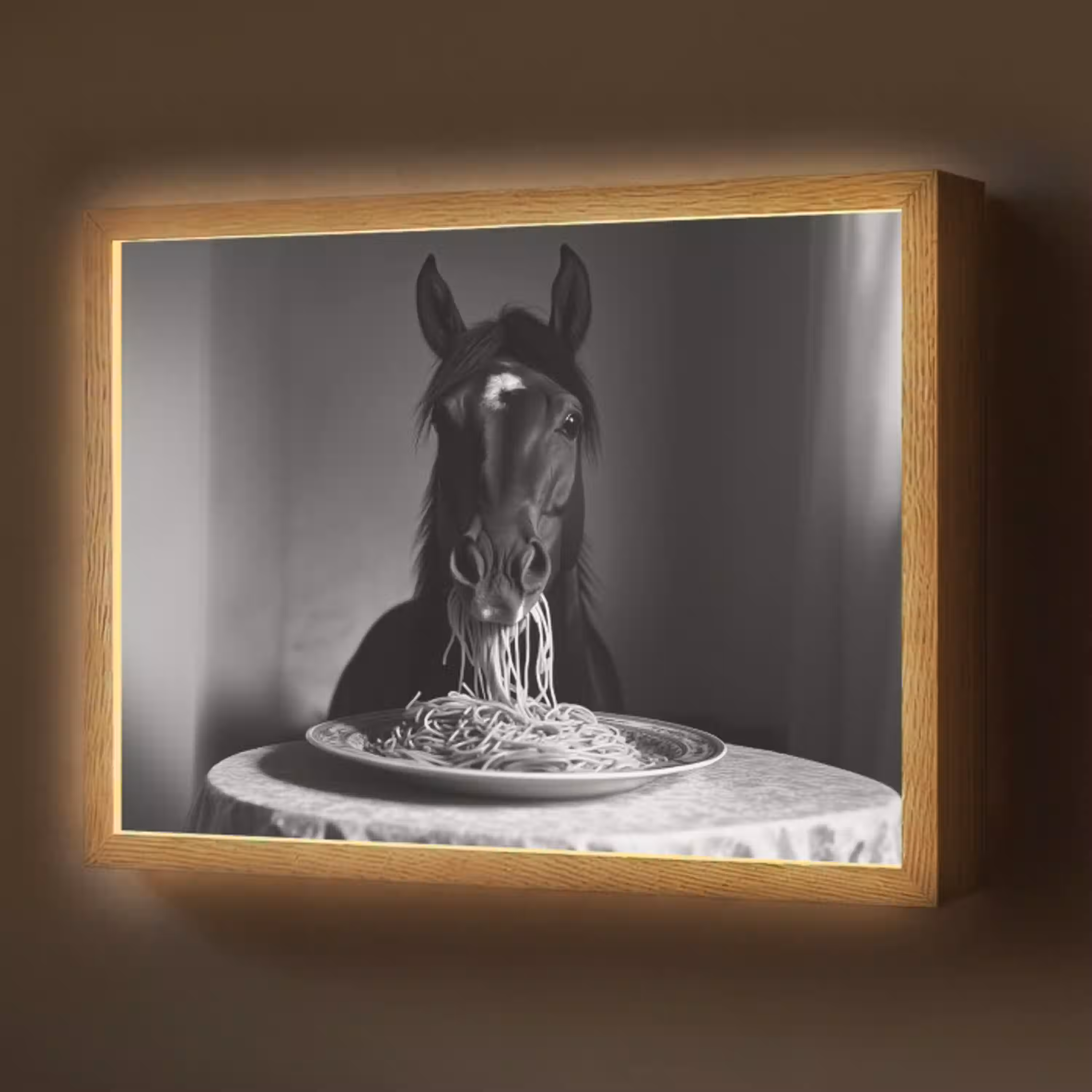 Paard - Bord - Pasta - Tafelkleed - Zwart Wit - Dieren Light Box met batterij (Wandlamp) middel -z3d_website