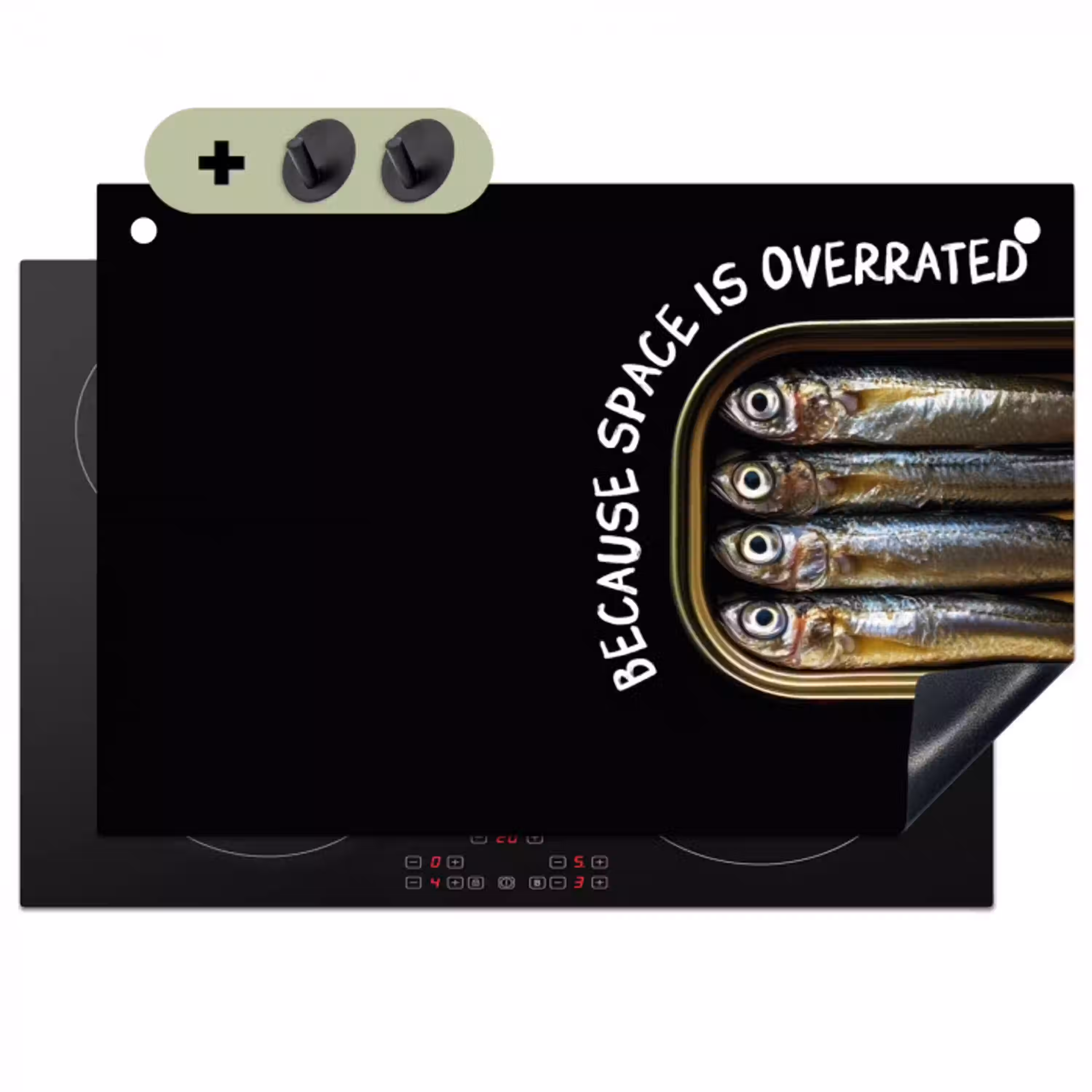 Sardines - Tekst - Vis - Blik Inductie beschemer met haakjes klein -3d