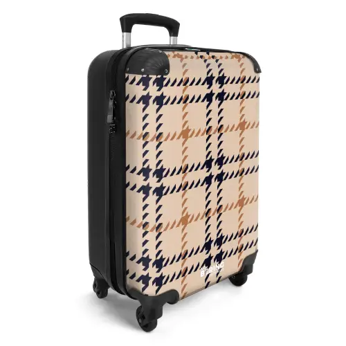 Beige ruitpatroon met visgraatlijnen in zwart en bruin NBS - Handbagage koffer - Kinderen Unisex middel -productfoto_3d