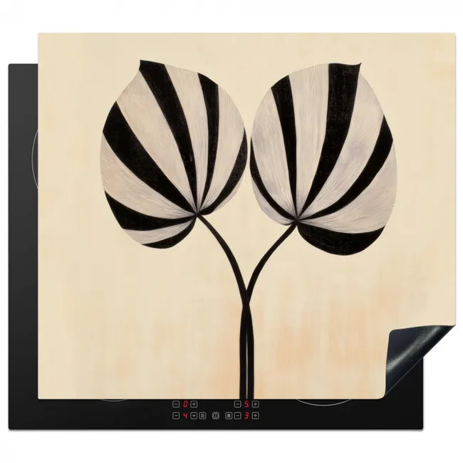 Bladeren - Gestreept - Stengel - Beige Inductie beschermer vinyl 3mm middel -3d