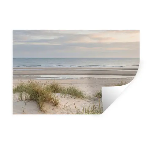 Zandstrand - Bewolkt - Duinen Muursticker klein -3d