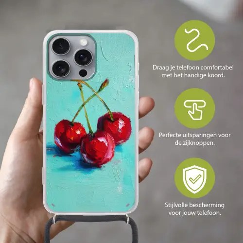 Kersen - Rood - Drie - Geverfd Hoesje iPhone 16 Pro Max met koord klein -sfeer2_NL