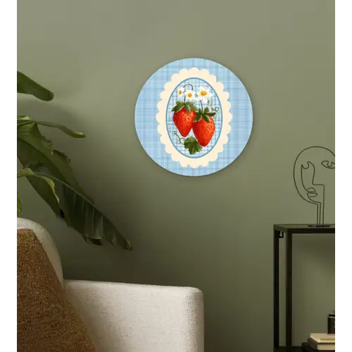 Aardbeien - Lijst - Rood - Geruit Wandcirkel plexiglas klein -sfeer3