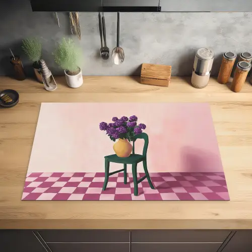 Stoel - Vaas - Bloemen - Geblokt Inductie beschermer vinyl 3mm klein -sfeer5