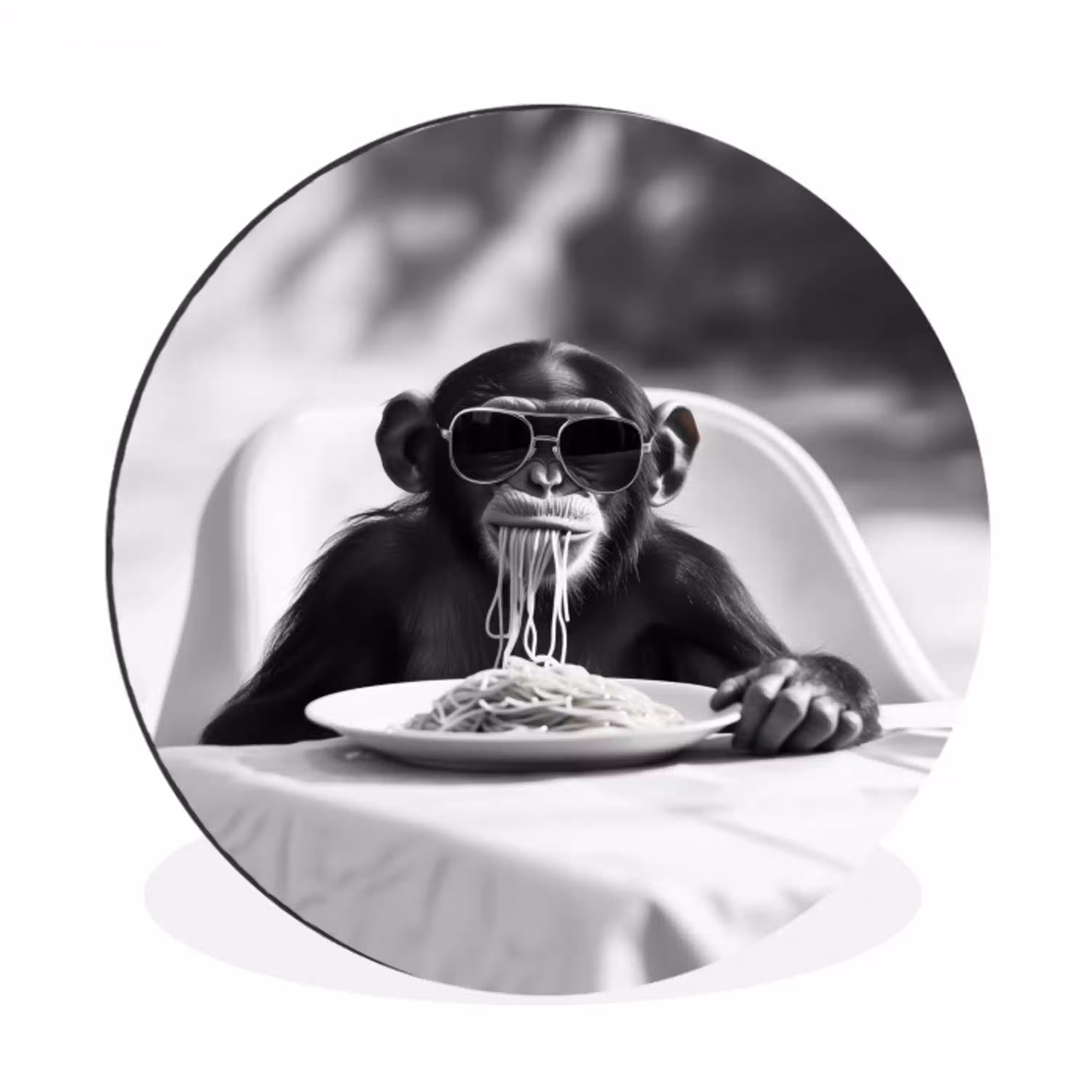 Aap - Spaghetti - Zonnebril - Zwart wit - Cool - Dier Wandcirkel aluminium klein -3d
