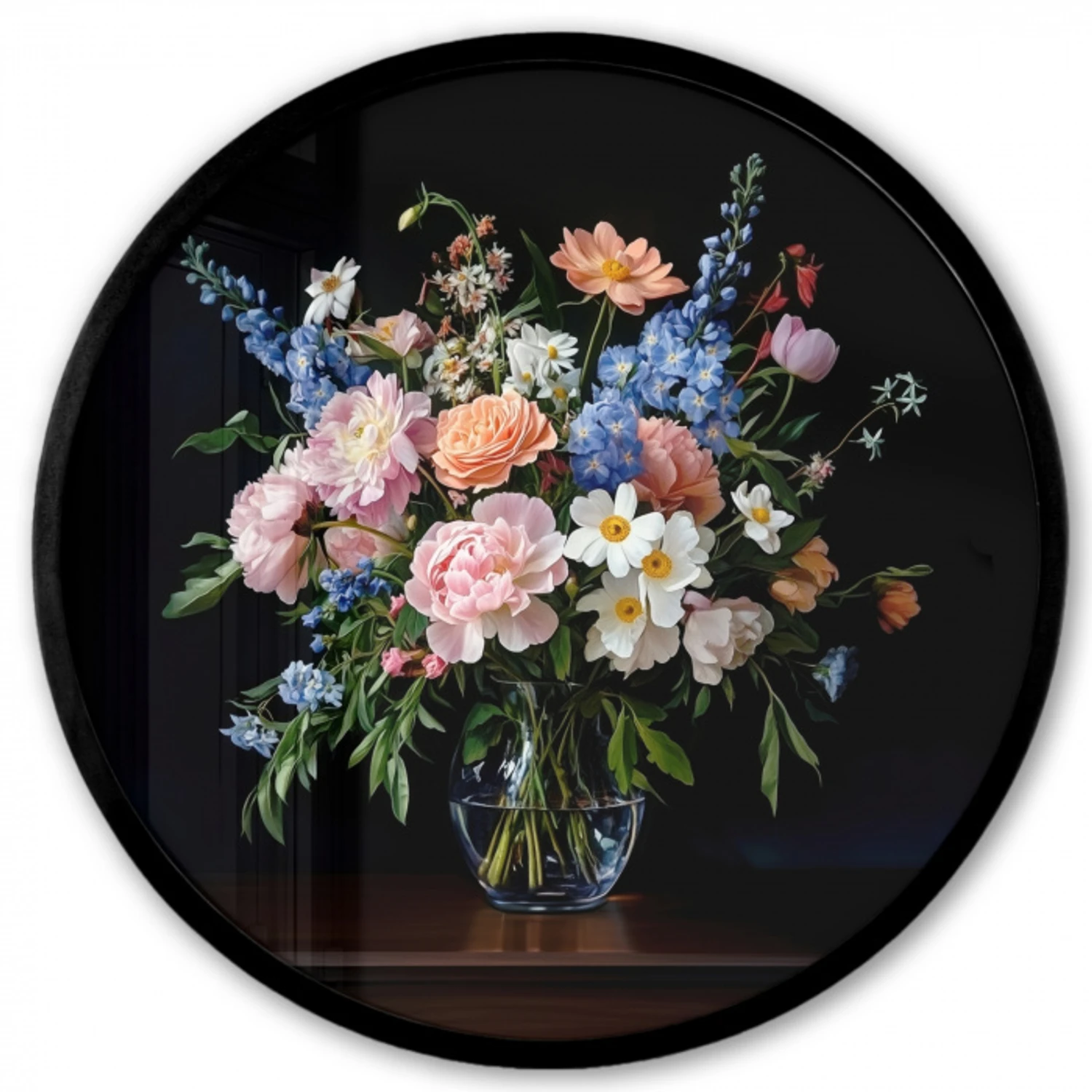 Pastel - Bloemen - Glazen - Vaas Fotolijst rond zonder passe partout klein -3d
