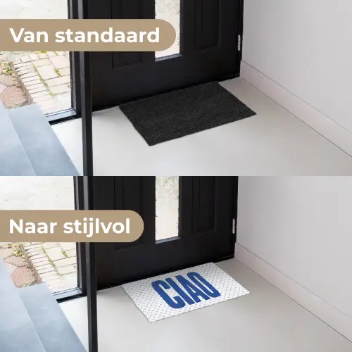 Ciao - Stippen - Roze - Wit Deurmat klein -voor-na_NL