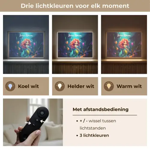 Zeemeermin - Bloemen - Onderwater - Meisjes - Kind Light Box met batterij (Wandlamp kind) middel -USP_lichtkleurNL
