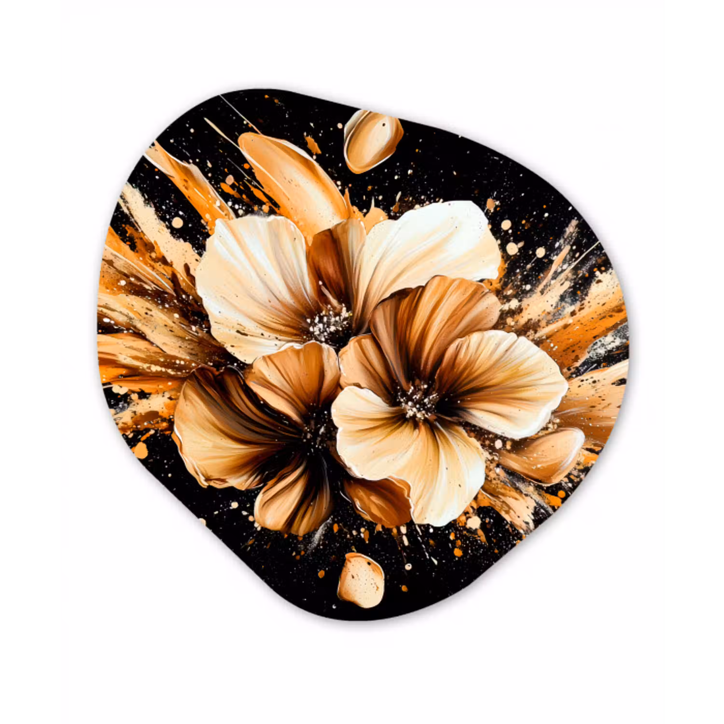 Bloemen - Goud - Graffiti - Zwart - Abstract Wandcirkel Organisch Forex 3mm klein -3d