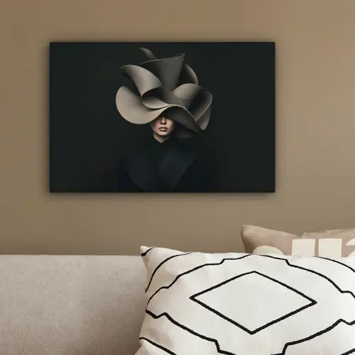 Zwarte - Hoed - Vrouw canvas 2cm klein -sfeer3