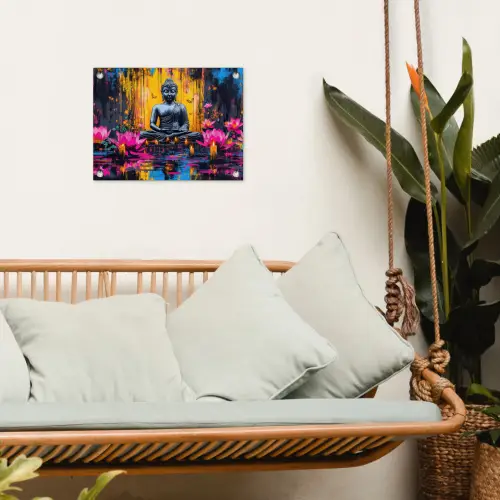 Buddha - Bloemen - Kaarsen - Geel tuinposter los doek klein -sfeer7