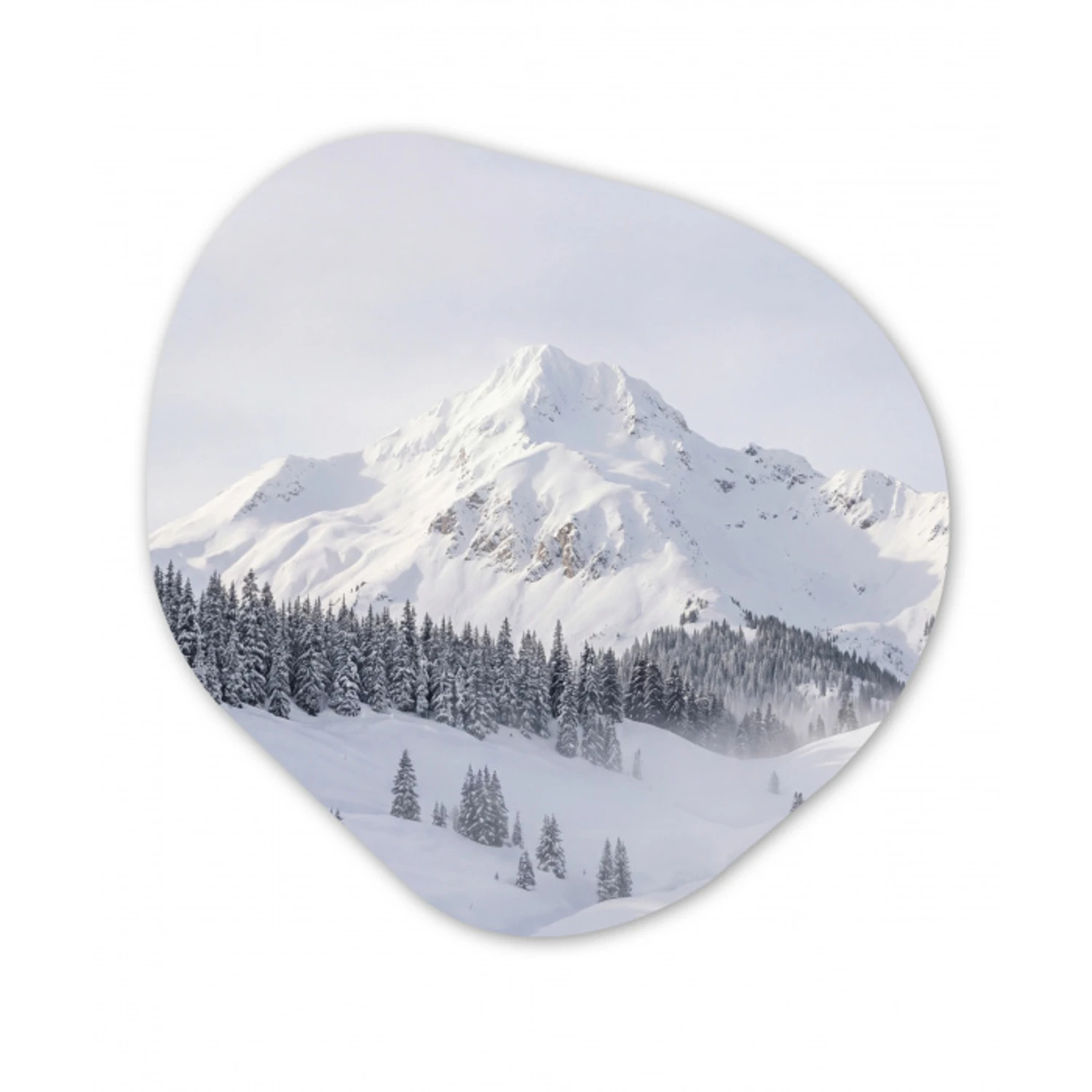 Berg - Sneeuw - Winter - Natuur - Wit Wandcirkel Organisch Forex 3mm klein -3d