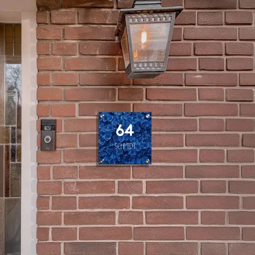 Blauwe rozen - Modern Naambord Vierkant klein -sfeer7-XS