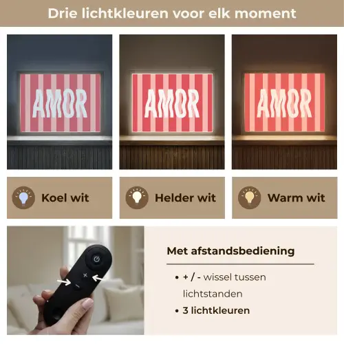 Amor - Strepen - Rood - Roze Light Box met batterij (Wandlamp) middel -USP_lichtkleurNL