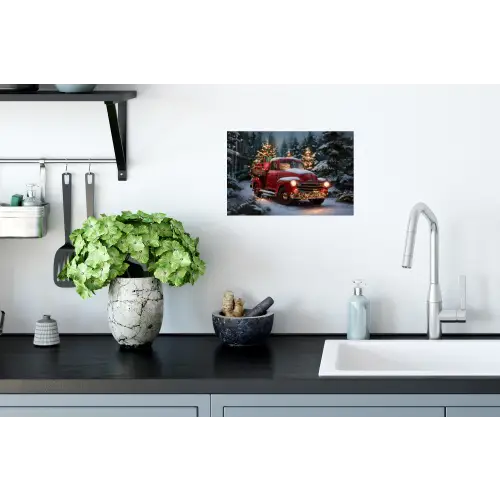 Kersttruck - Sneeuwbos - Rood Muursticker klein -keuken
