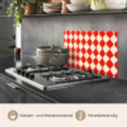 Golvend patroon - Retro - Rood - Beige keuken achterwand spatscherm klein 900 -usp_DE