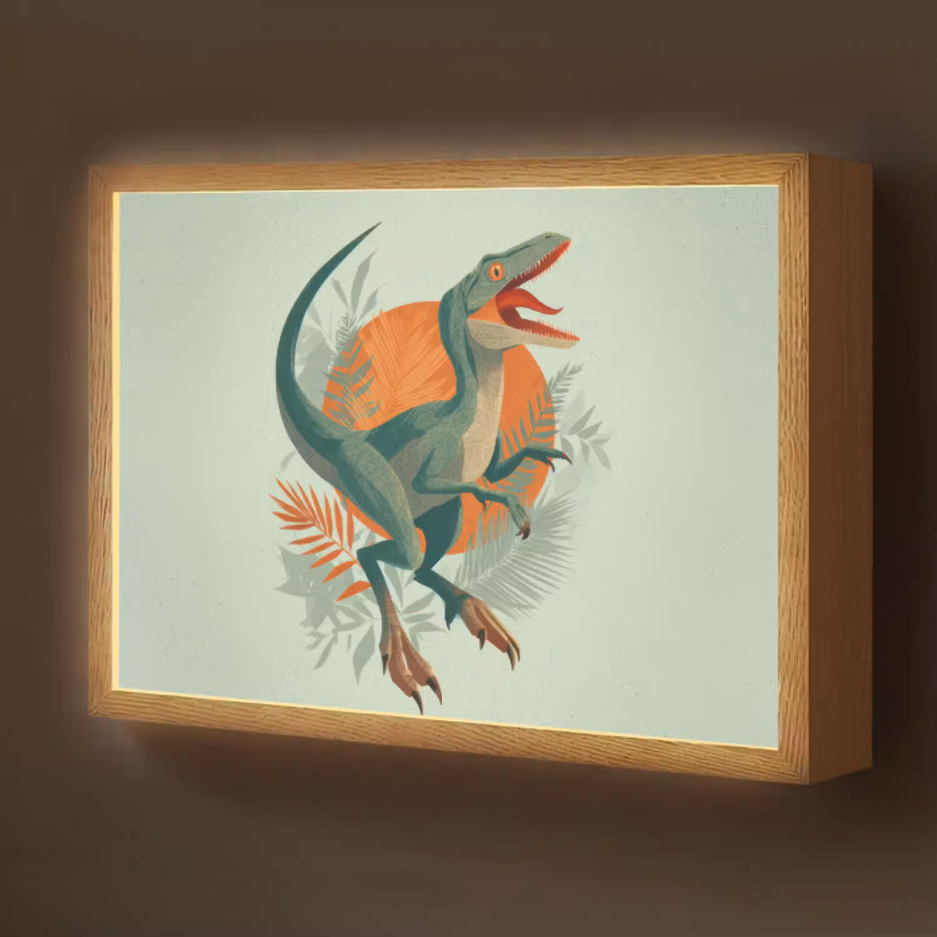 Dino - Bladeren - Grafisch - Groen Light Box met batterij (Wandlamp kind) middel -z3d_website