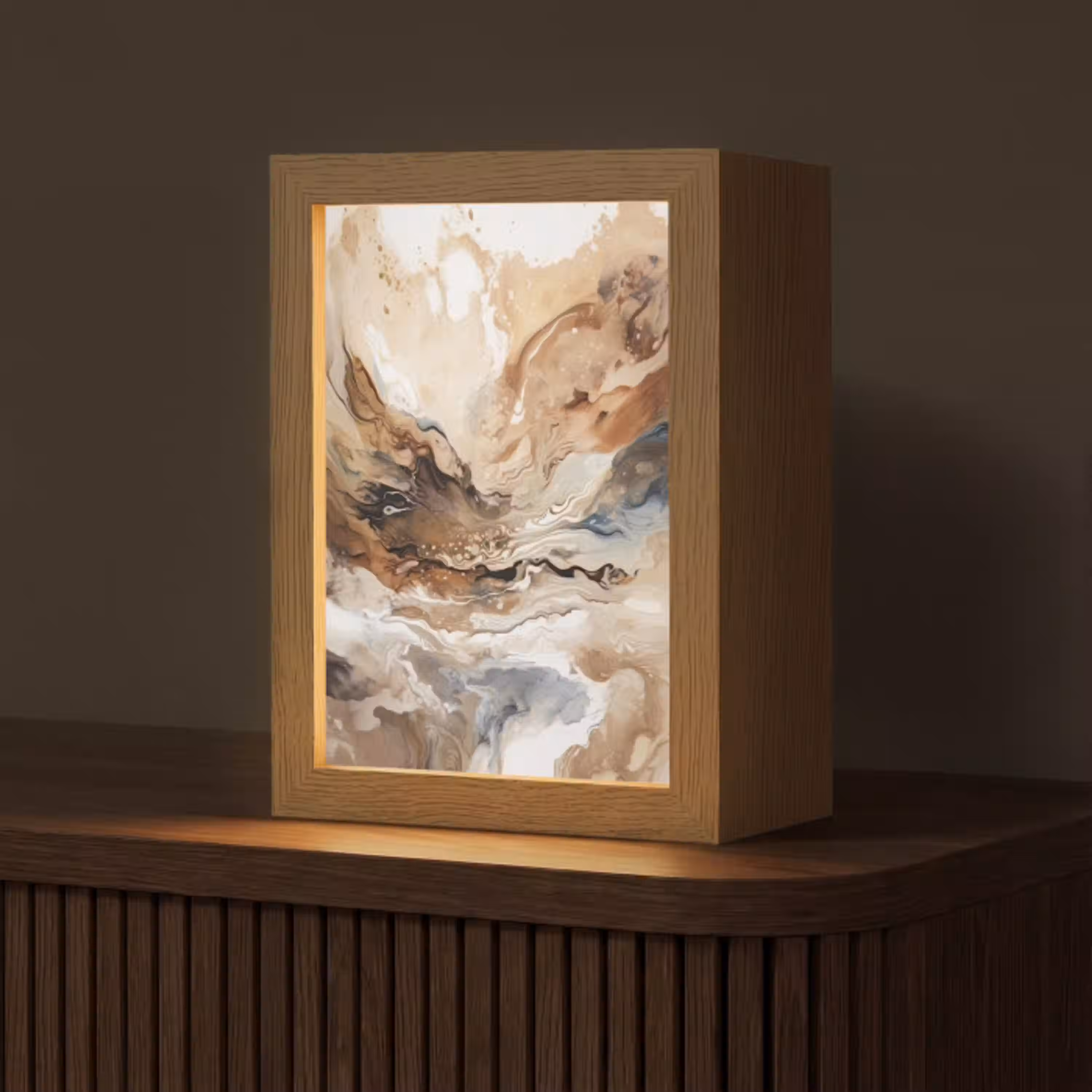 Abstract - Kunst - Verf - Beige - Modern Light Box met kabel (Tafellamp) klein -z3d_website