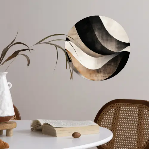 Abstract - Golven - Zwart - Verweerd Wandcirkel behangsticker klein -sfeer3