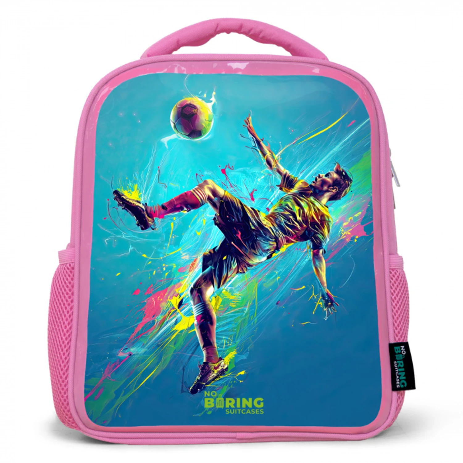 Neon - Voetbal - Schop - Kleurrijk Kinderrugzak - Roze middel -3d