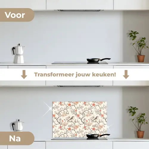 Kersenbloesem - Mus - Roze keuken achterwand spatscherm klein 900 -voor_na_NL