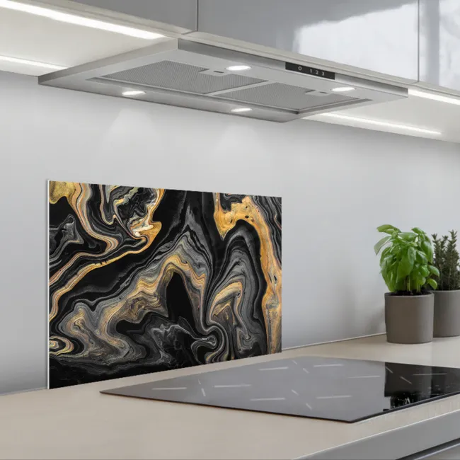 Marmer - Acryl - Goud - Luxe - Abstract keuken achterwand spatscherm klein -3d_schuin