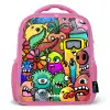 Expressief en druk patroon met monsters Kinderrugzak - Roze middel -3d