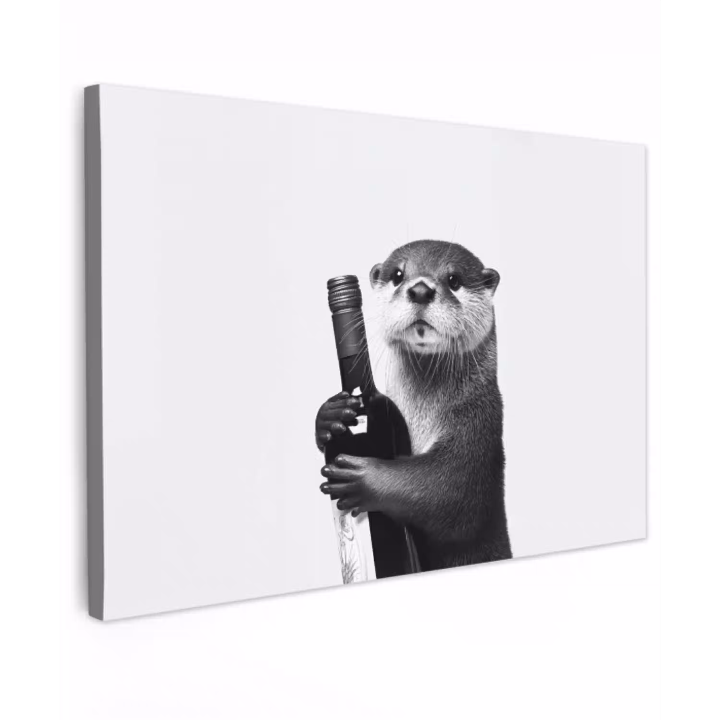 Wijnfles - Otter - Zwart canvas 2cm klein -z3d