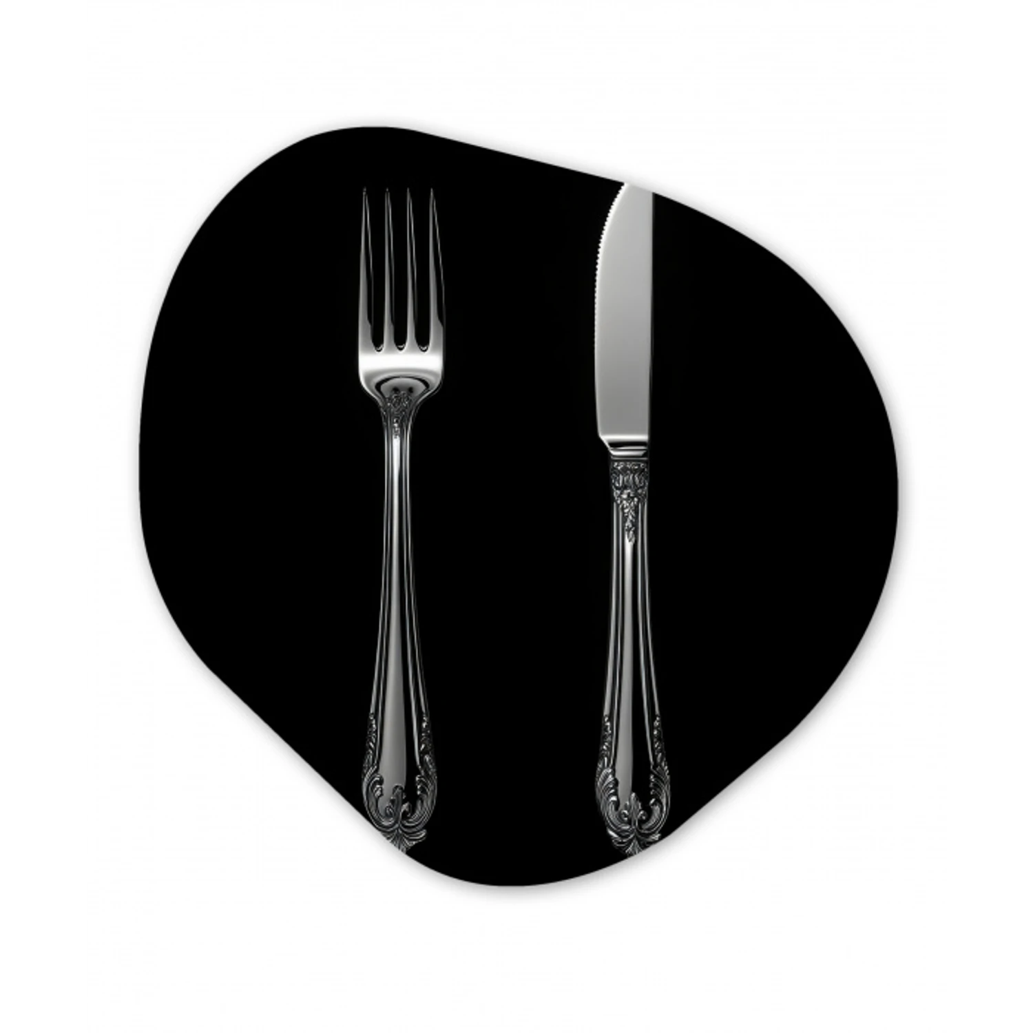 Vork - Mes - Zilver Wandcirkel Organisch Plexiglas middel -3d