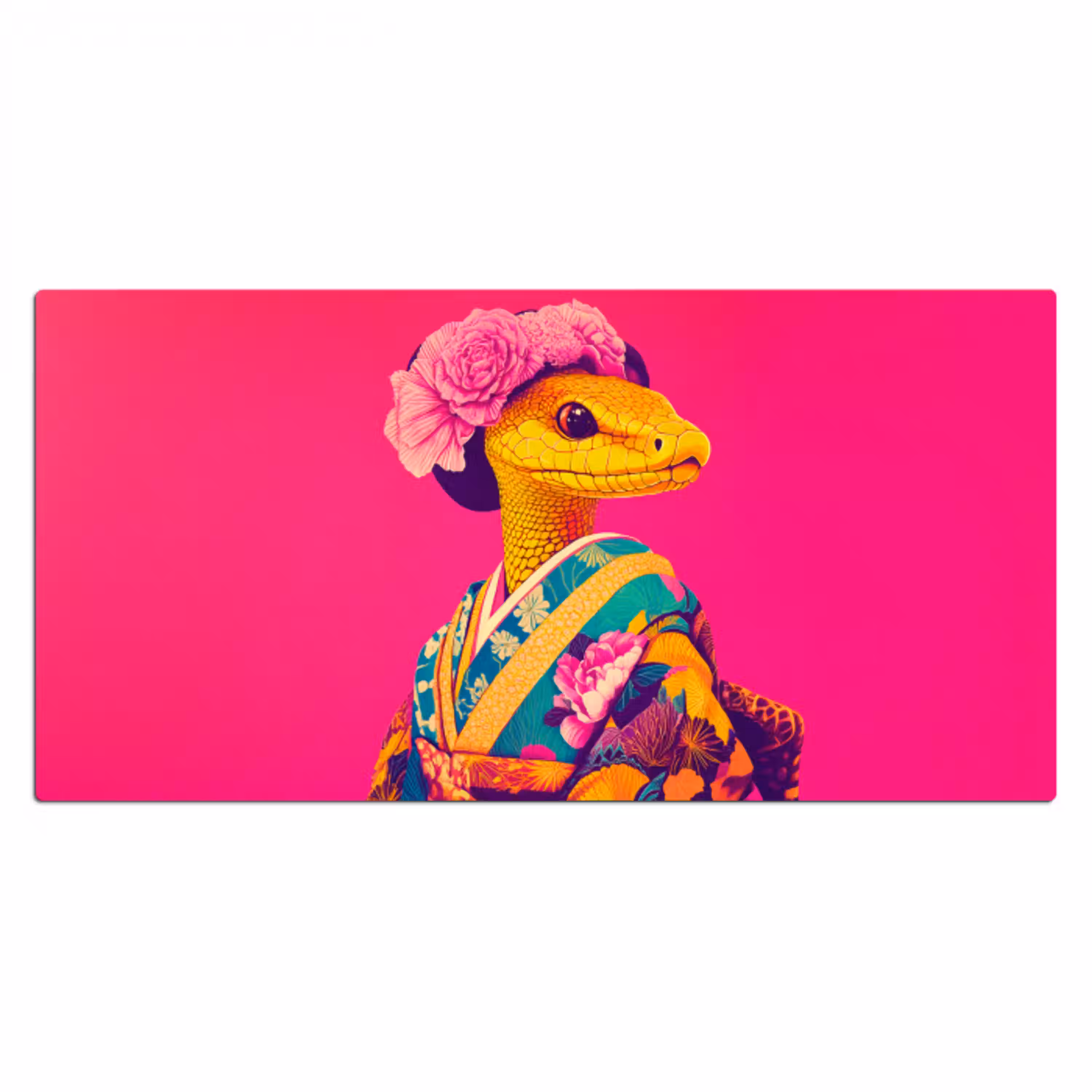 Hagedis - Bloemen - Roze - Kimono Muismat XXL klein -3d_leeg