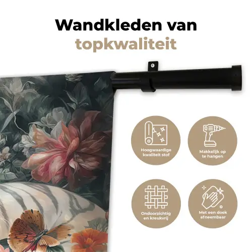 Tijger - Wilde dieren - Bloemen - Jungle Wandkleed katoen klein -sfeer2