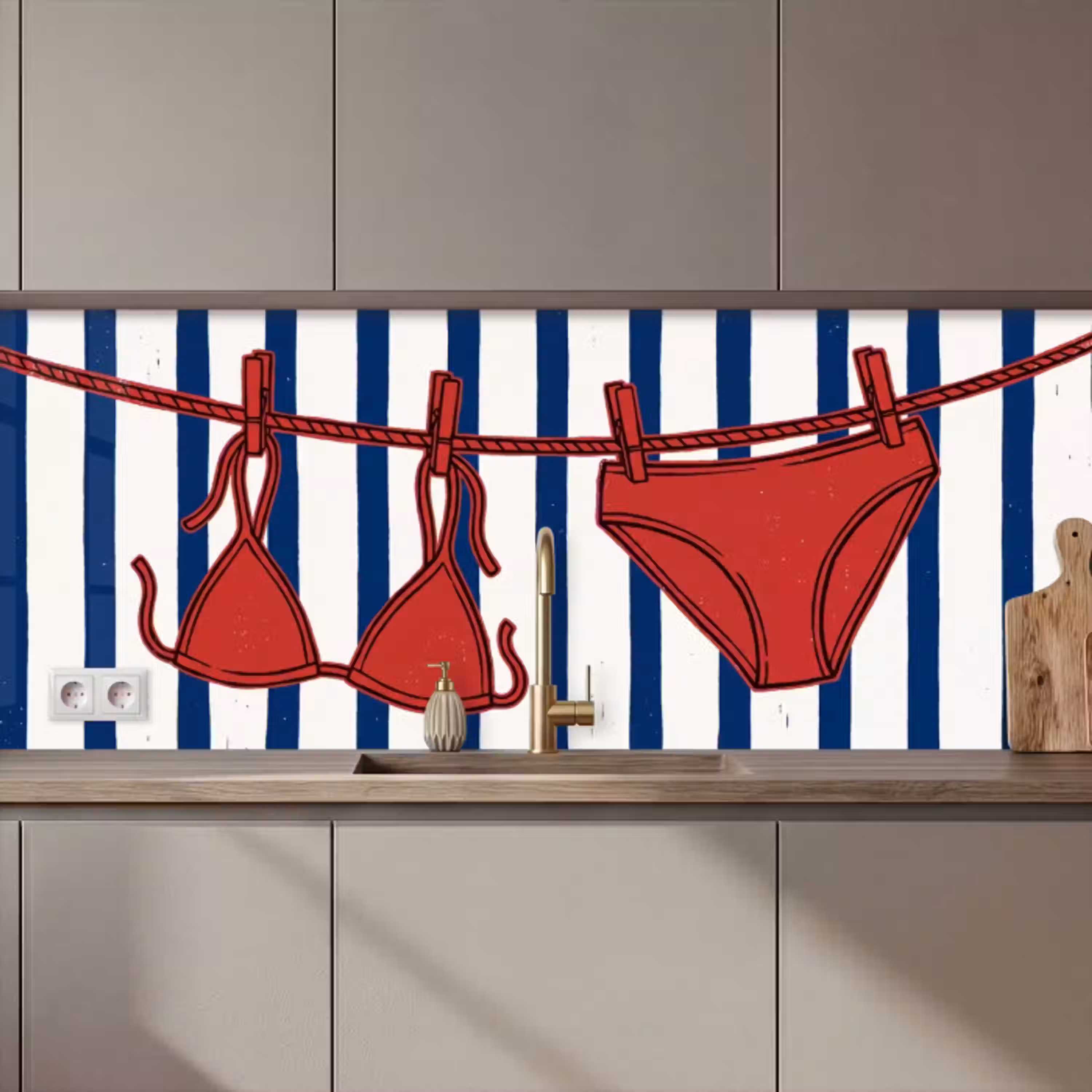 Badkleding - Waslijn - Zomer - Illustratie - Rood keuken achterwand 2 middel zz_3dshopping