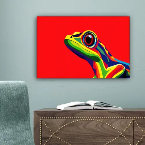 Kikker - Kleurrijk - Strepen - Ogen canvas 2cm klein -sfeer4