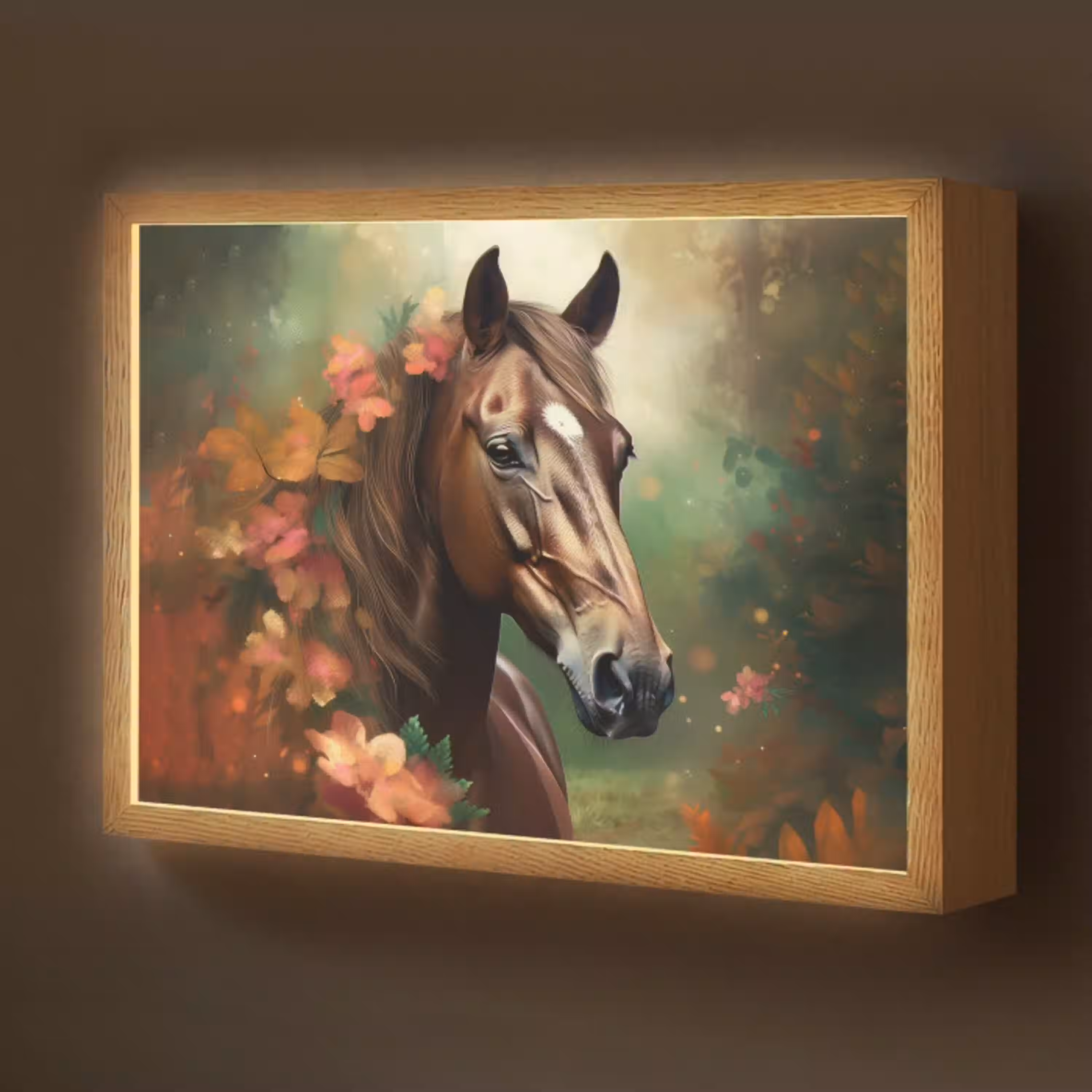 Paard - Bloemen - Natuur - Dieren - Bos - Oranje Light Box met batterij (Wandlamp kind) middel -z3d_website